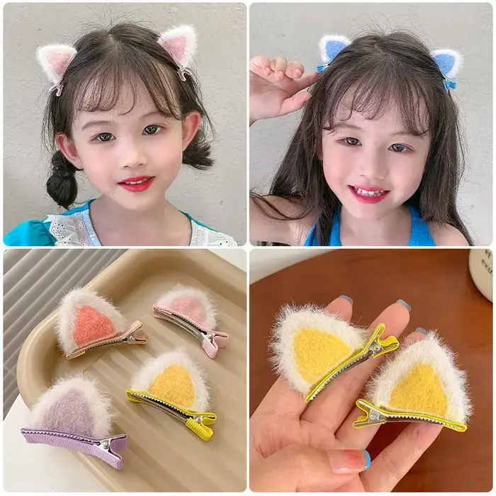 Épingles à cheveux oreilles de chat en peluche pour filles, 2 pièces, Clips à cheveux, accessoires p
