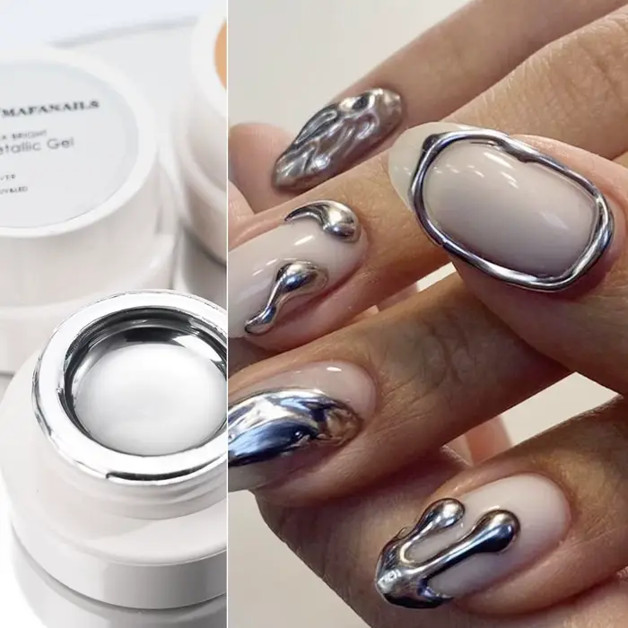 5/7/8/10ml Gel métallique or effet miroir Gel vernis à ongles ligne de conception française fleur de