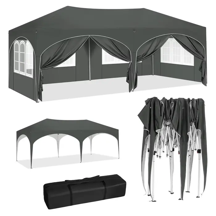 WOLTU Gazebo de pavillon pliant 3x6m auvent de jardin avec 6 parois latérales hauteur réglable tente