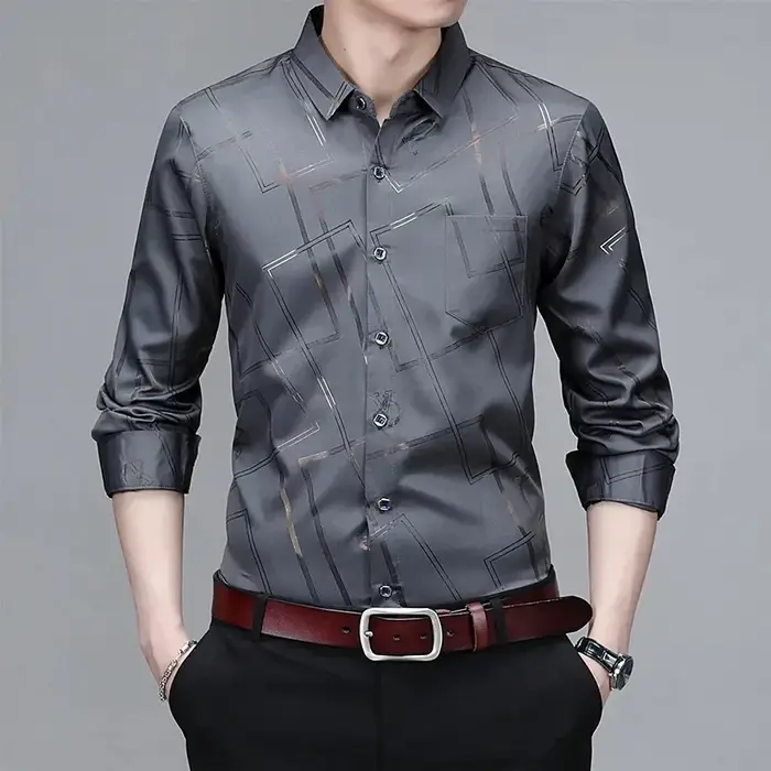 Chemise imprimée à manches longues pour hommes, haut d'affaires décontracté et à la mode, sans repas