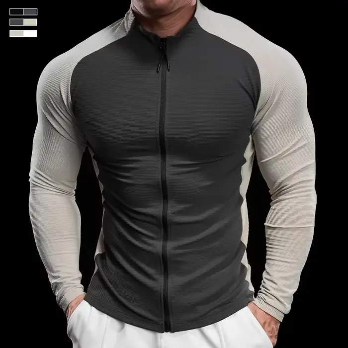Sportif haut de fitness à manches longues pour hommes, veste de sport, séchage rapide, respirant, mi