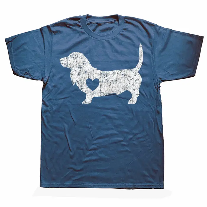 T-shirt vintage en coton lavé pour homme et femme, motif chien Basset Hound et cœur, idée cadeau amusante