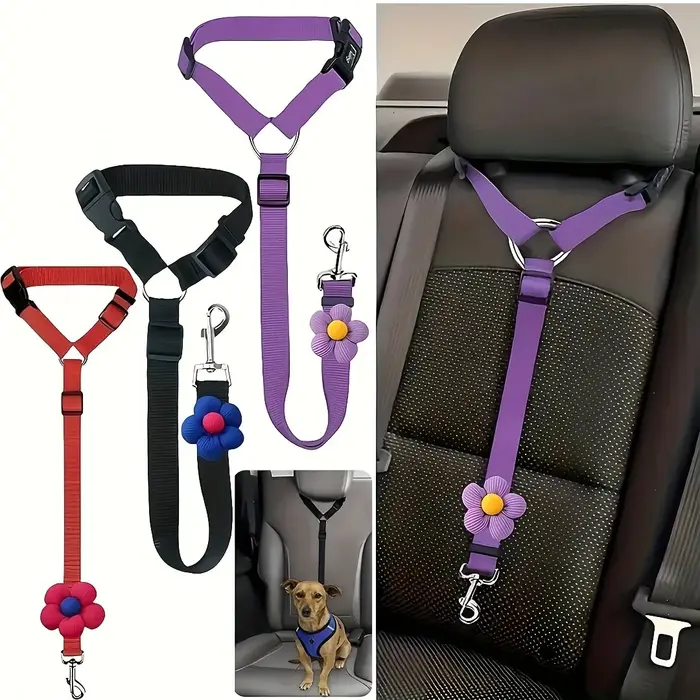 Laisse de sécurité pour animaux de compagnie pour voiture, corde pour chien et chat avec anneau rond, motif floral, pour appuie-tête de voiture, corde de traction rétractable réglable