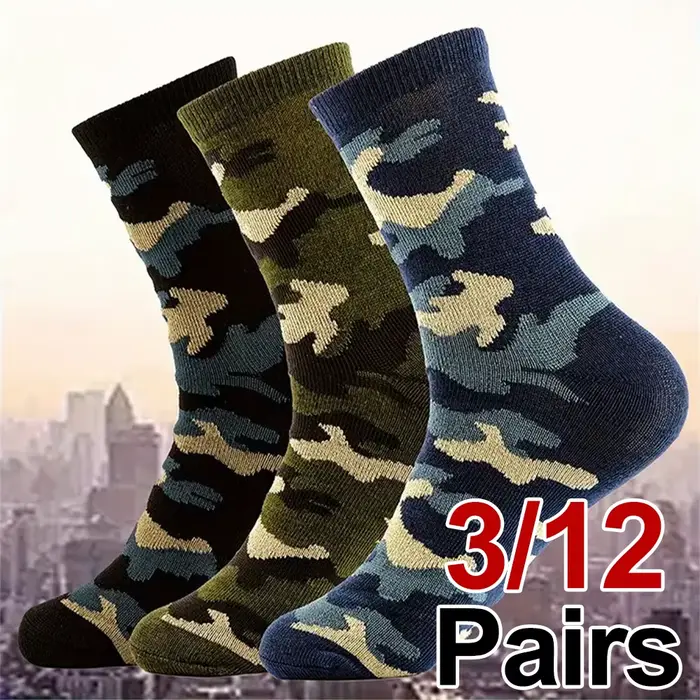Chaussettes camouflage mi-mollet homme 3/12 paires - Style urbain anti-odeurs respirant toutes saisons