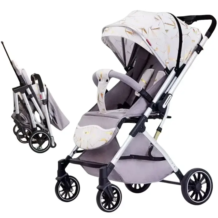 Poussette bébé à quatre roues, légère et bidirectionnelle, haute vue, peut s'asseoir ou s'allonger, 