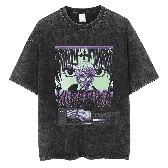 HUNTER × HUNTER-T-shirt à manches courtes pour hommes et femmes, streetwear en coton lavé, vêtements Hip Hop, Kurapika, Manga