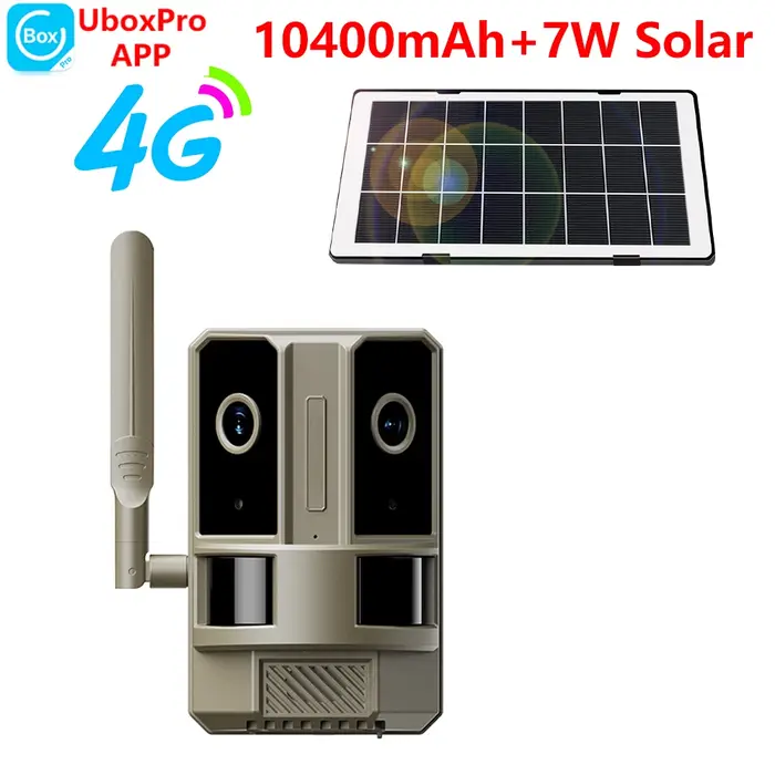 Caméra de sécurité extérieure solaire 4G LTE double objectif double PIR 4MP vision nocturne pour la 