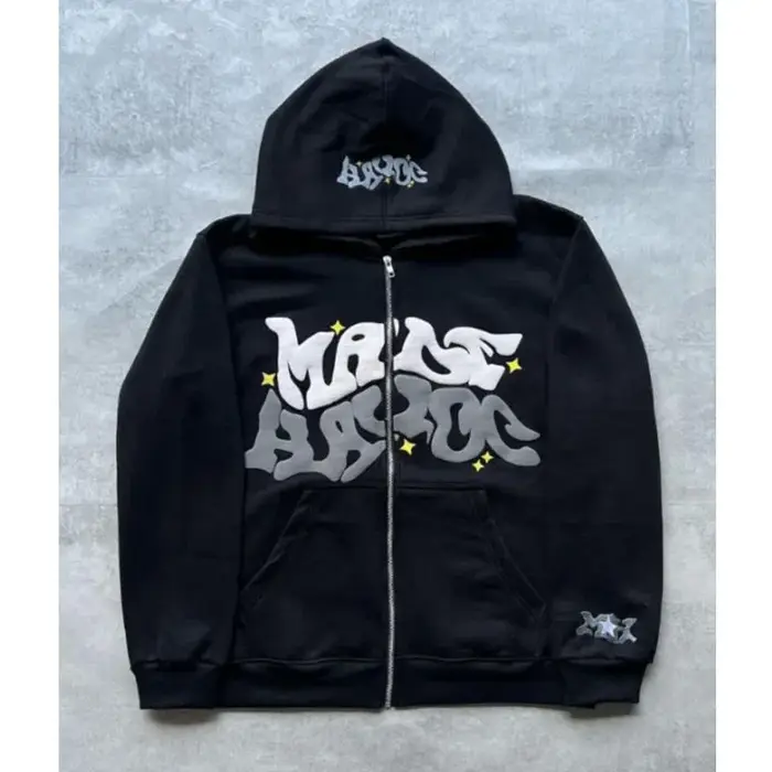 Sweat-shirt à capuche avec fermeture éclair et lettres américaines rétro, adapté aux hommes et aux f