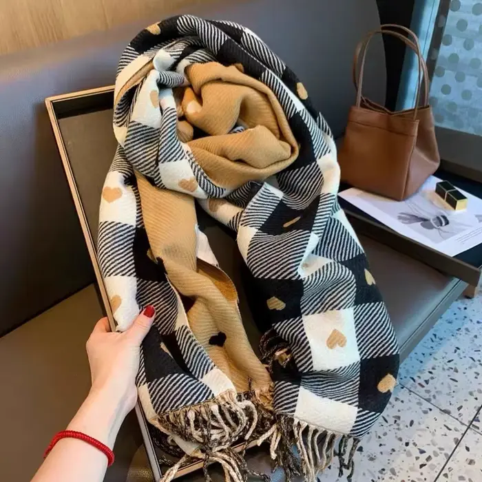 1 écharpe à motifs de cœur pour femmes, écharpe confortable à carreaux pour femmes, écharpe châle ép