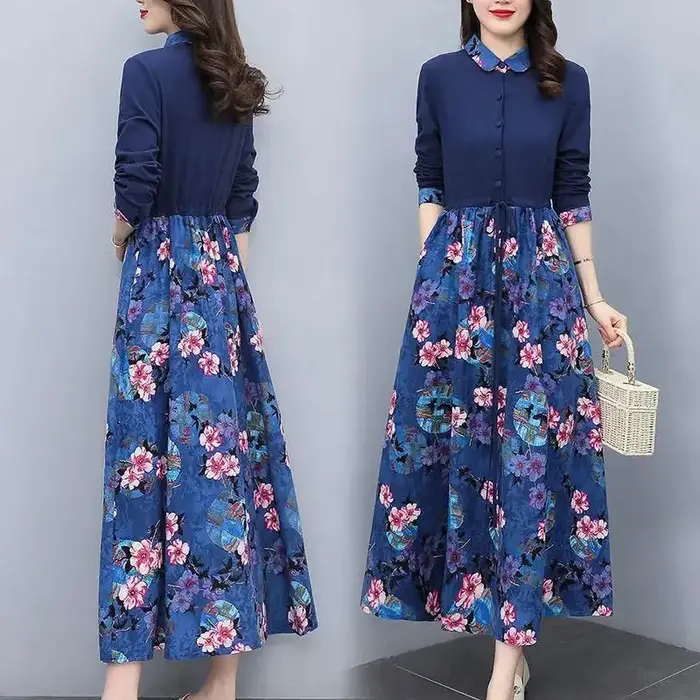 Robe longue imprimée à simple boutonnage pour femmes, vêtements décontractés, col rabattu, proximité