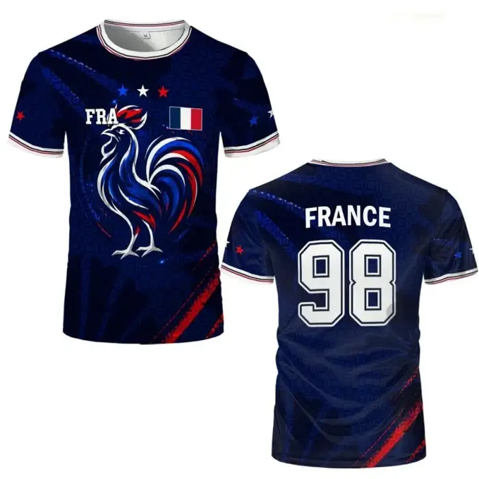 Maillot de football imprimé drapeau français, t-shirt d'été unisexe décontracté à manches courtes, h