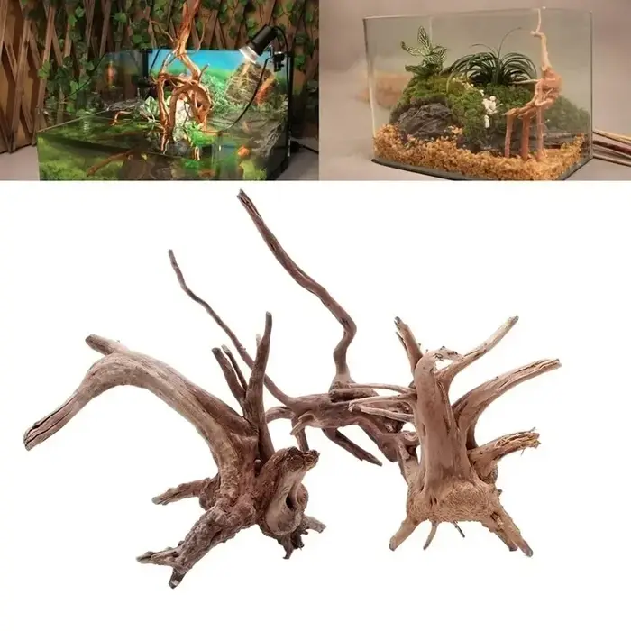 Tronc d'Arbre Naturel en Bois Flotté pour Aquarium, Poisson Précieux, Reptiles, Intervalles, Racines