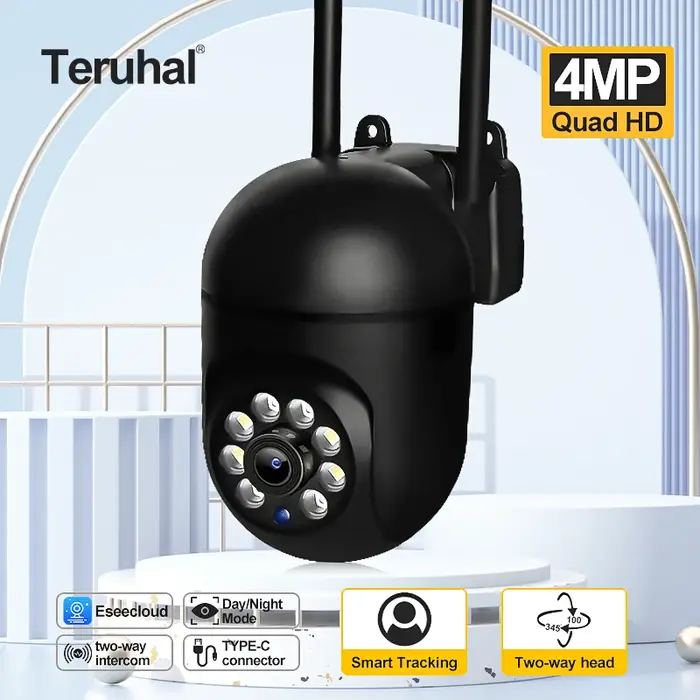 Caméra sécurité WiFi 4MP vision nocturne 2K HD - Surveillance intérieur extérieur bébé CCTV sans fil