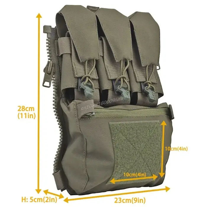 Panneau dorsal V5 FCPC avec fermeture éclair pour gilet tactique - Extension de capacité triple poche
