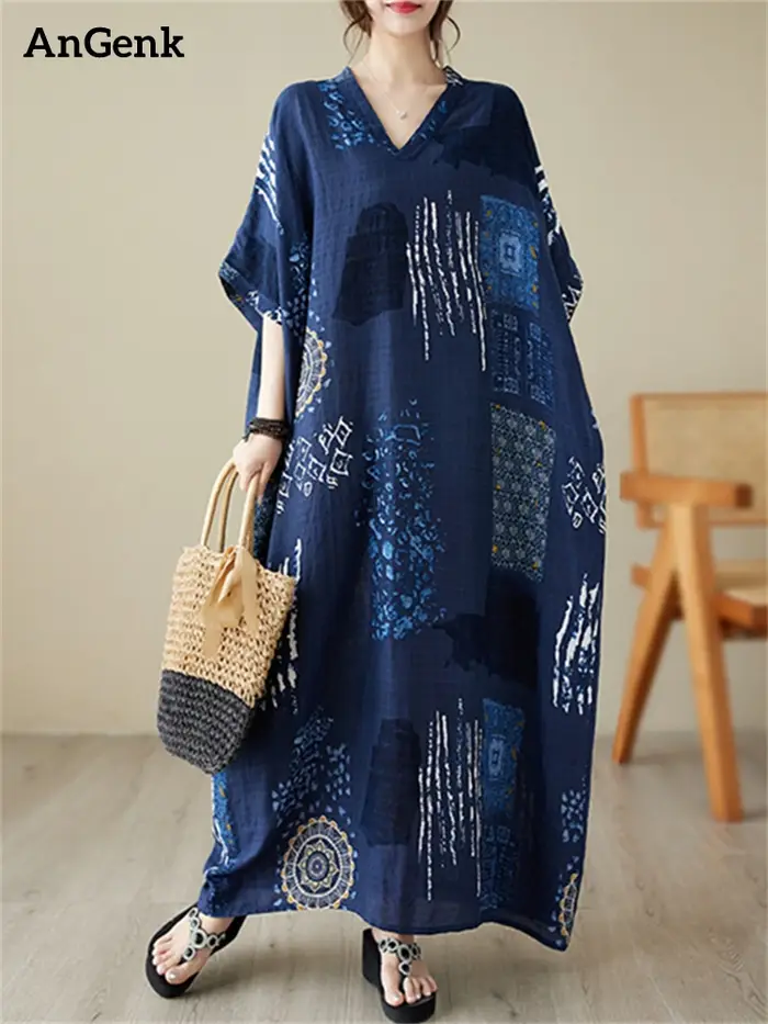 Robes longues oversize vintage imprimées pour femmes 2026 – Décontractées, amples, pour les vacances