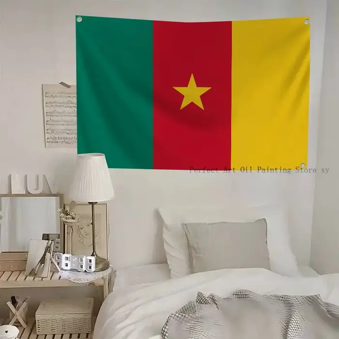 Drapeau du Cameroun bannières drapeau imprimé en polyester avec mât en fibre de verre pour décor extérieur intérieur occasions spéciales patriotisme