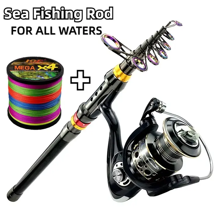 Combo canne moulinet pêche spinning 1.8-3.6m carbone - Ratio 5.2:1 kit ligne pour barbeau carpe
