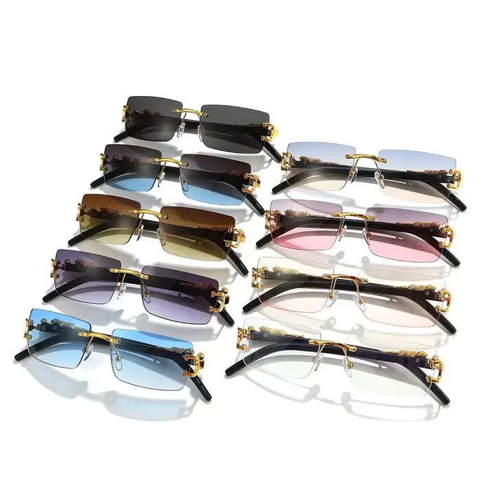 Lunettes de soleil sans monture pour femmes et hommes, décoration guépard, rectangulaires, de marque