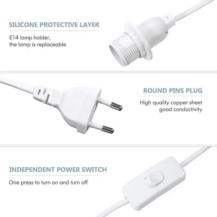 Câble d'alimentation pour support de lampe, 1.8m, E27 ue, luminaire LED suspendu, adaptateur de pris