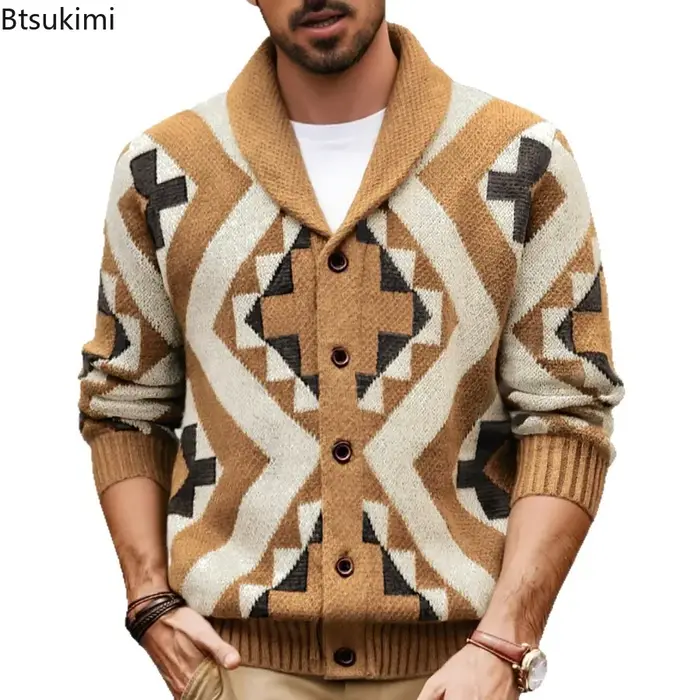 Cardigan Tricoté Vintage Décontracté pour Hommes Occasions Spéciales Automne Hiver