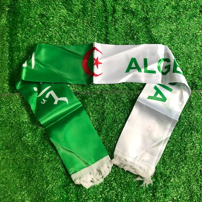Écharpe SKY FLAG Algérie 14*130cm, écharpe personnalisée avec drapeau algérien, écharpe d'équipe de football, impression sur satin, bannière Algérie