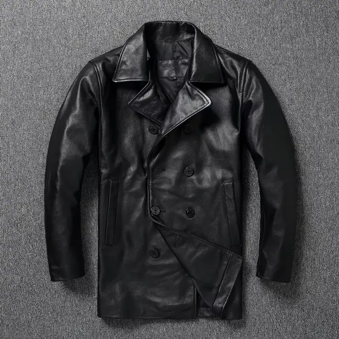 LNY Shop Top-Veste en cuir véritable pour homme, manteau d'affaires long en cuir de cercle noir, par