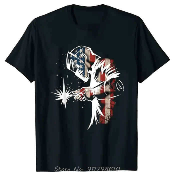 Soudeur drapeau américain USA légende du soudage T-shirt surdimensionné rond hommes vêtements mode c