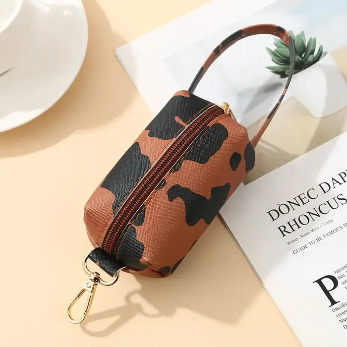 Distributeur de sacs de merde de chien motif léopard, support de sac de merde de chien, sacs en cuir