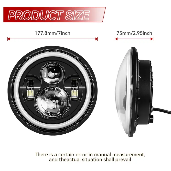 Phare LED pour Moto de 7 pouces, avec 4-1/2 pouces, 4.5 pouces, feu de croisement antibrouillard aux