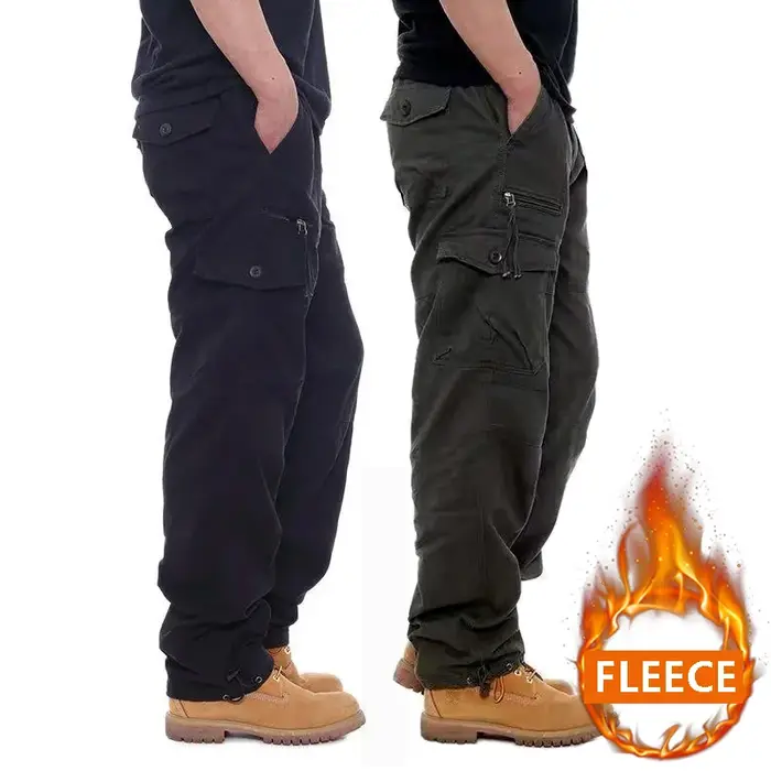 Pantalon cargo homme automne hiver polaire chaud randonnée course multi-poches confortable