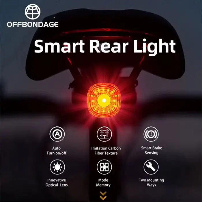 OFFBONDAGE-enquêter arrière intelligent IPx6 de type C pour vélo, éclairage LED pour cyclisme, stop 