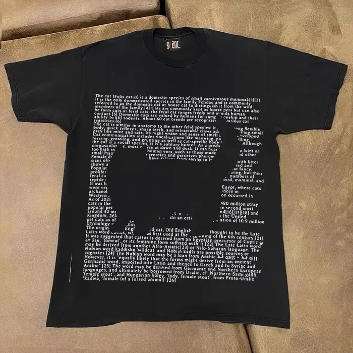 T-shirt à manches mi-longues pour hommes et femmes, en pur coton, avec lettres imprimées de chat eur