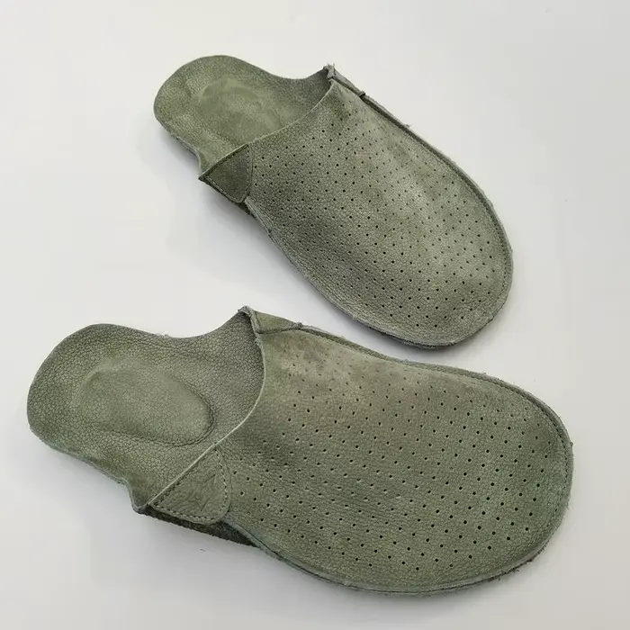 Pantoufles mules en cuir naturel pour hommes, pantoufles d'été en cuir de vache creux, respirant, fo