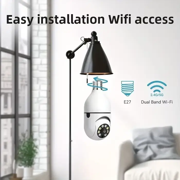 Caméra sécurité Ease Life ampoule E27 WiFi 5GHz 360° - Surveillance extérieure discrète et efficace