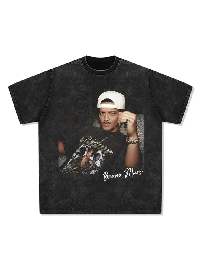 T-shirt américain Bruno Mars 2026 Mars Brother, mode streetwear, décontracté, imprimé rétro, délavé,