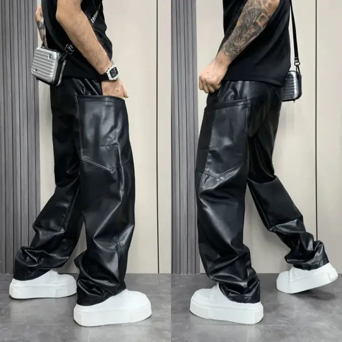 Pantalon en polyester PU multi-poches pour hommes style décontracté et moderne streetwear hip-hop américain occassions quotidiennes