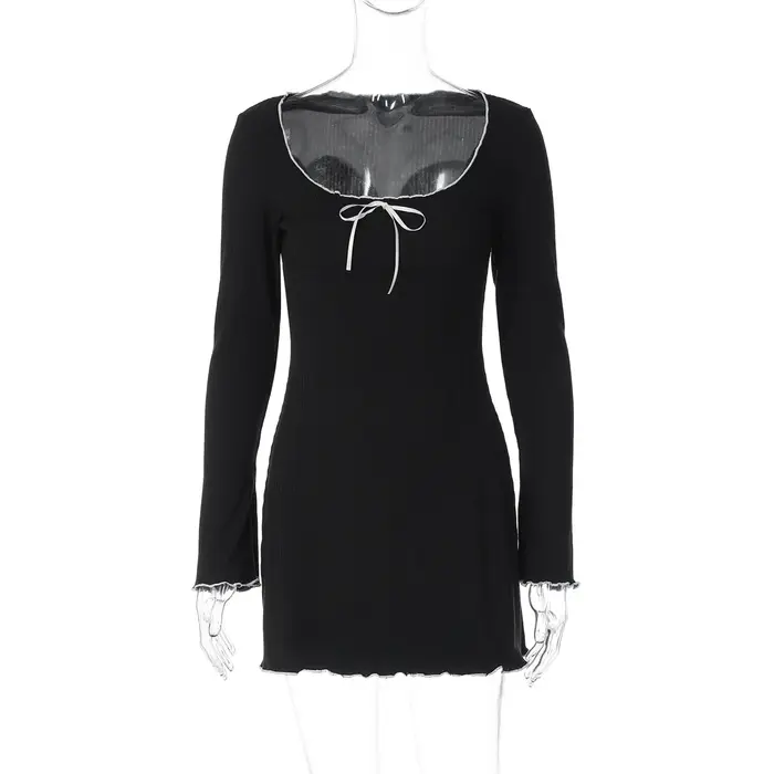 Vêtements pour femmes, nouveau produit d'automne 2021, col en U, couleur contrastée, bord champignon