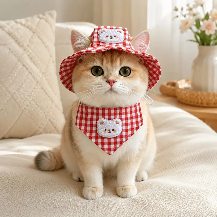 1 ensemble d'adorables chapeaux et bandanas pour animaux de compagnie - Parfait pour les petits chie