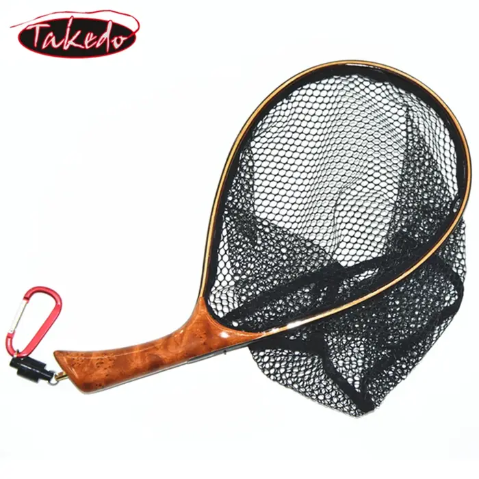 TAKEDO-Épuisette de pêche à la mouche, filet à truite en maille de caoutchouc souple, Cinnamomum Cam