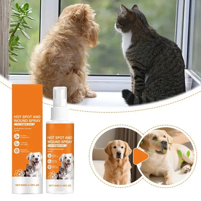 Spray pour points chauds et plaies des animaux de compagnie 100 ml pour chiens et chats, apaise les 