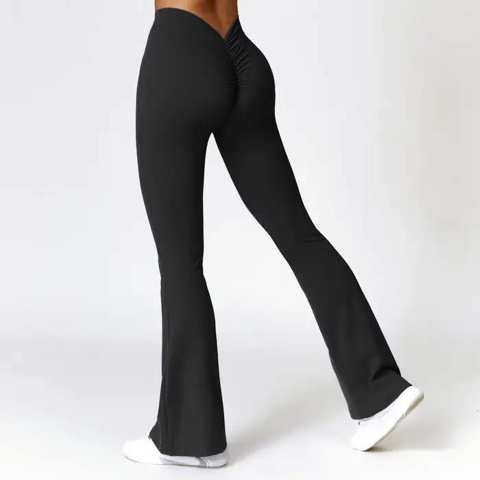 Pantalons de Yoga de hanche en forme de V Leggings évasés femmes taille haute pantalons à jambes lar