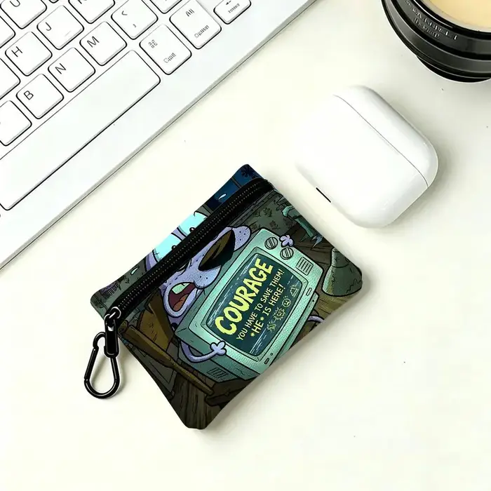 C-Courage The Cowardly Dog Porte-monnaie quotidien en tissu Oxford, petite pochette de rangement mul