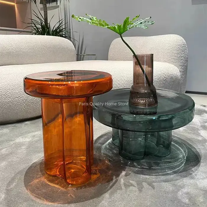 Table basse en verre de luxe, lumière nordique, forme de pétale créative, combinaison de salon, meub