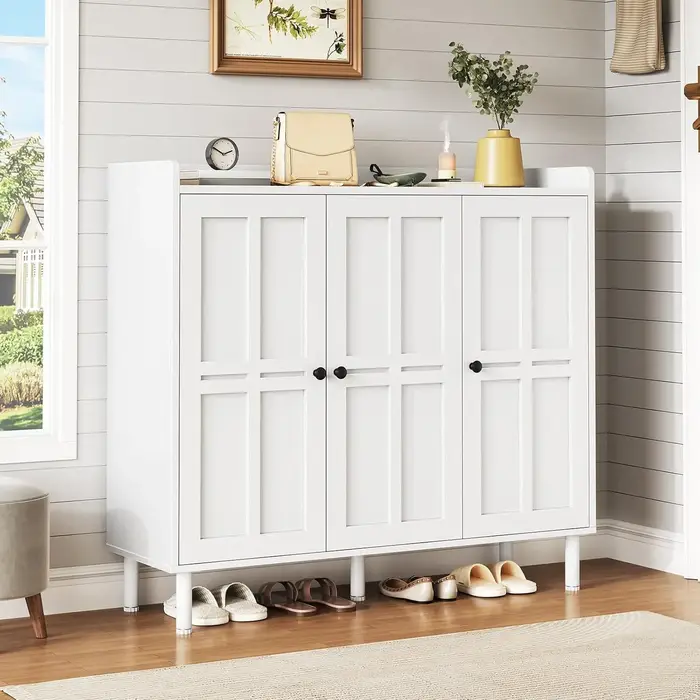Meuble à chaussures avec 3 portes et étagères réglables, armoire de rangement pour 30 paires de chau