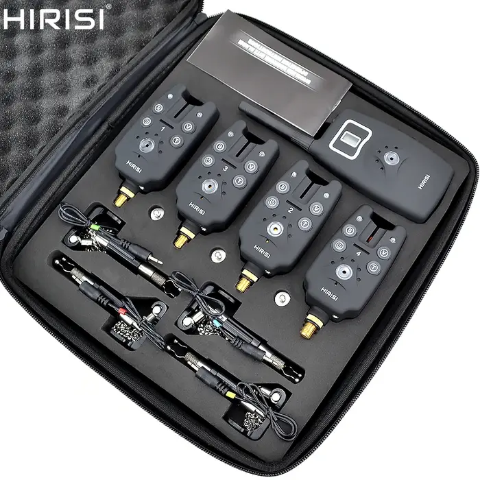 Pack d'Alarmes de pêche sans fil  4pcs Détecteurs et 1 pcs récepteur avec 4pcs Balancier dans un étu