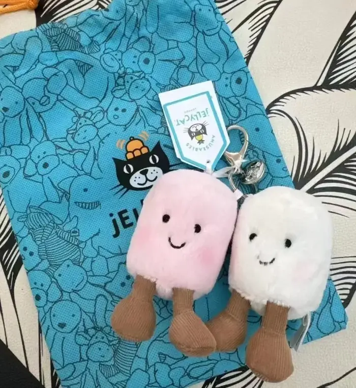JC Hot tea bag Two tone cotton candy cute girl bag charm plush toy keychain Kawaii plush toy Limited
