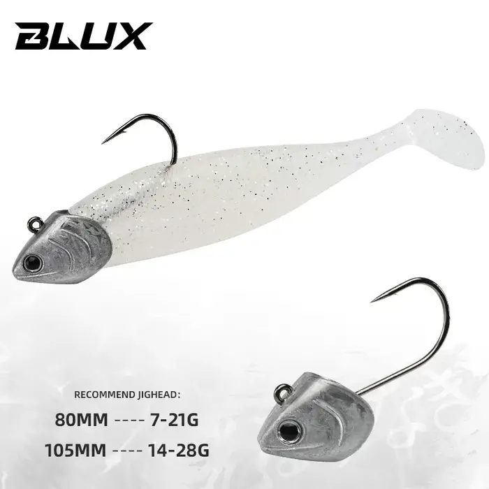 BLUX bld SHAD 80mm 105mm leurre de pêche souple, queue noire, appât artificiel en Silicone, eau salé