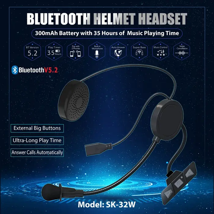 Bluetooth 5.2 casque de Moto casque sans fil mains libres stéréo lecteur de musique Moto casque rédu