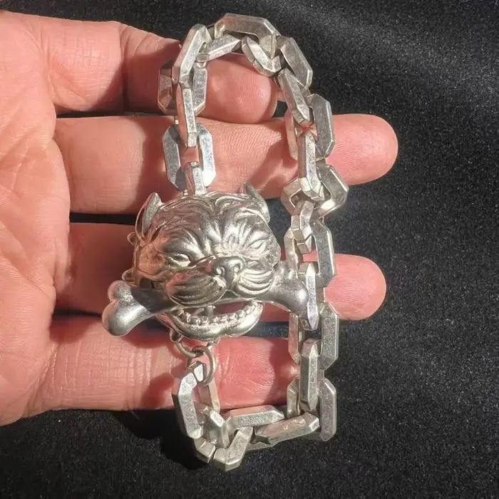 Nouveau Bracelet Tête de Chien en Argent Tibétain S925 2026, Protection Contre le Mal et Porte-Bonhe