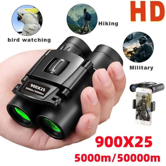 Jumelles 900x25 zoom professionnelles BAK4 HD puissantes longue portée pliantes camping voyage